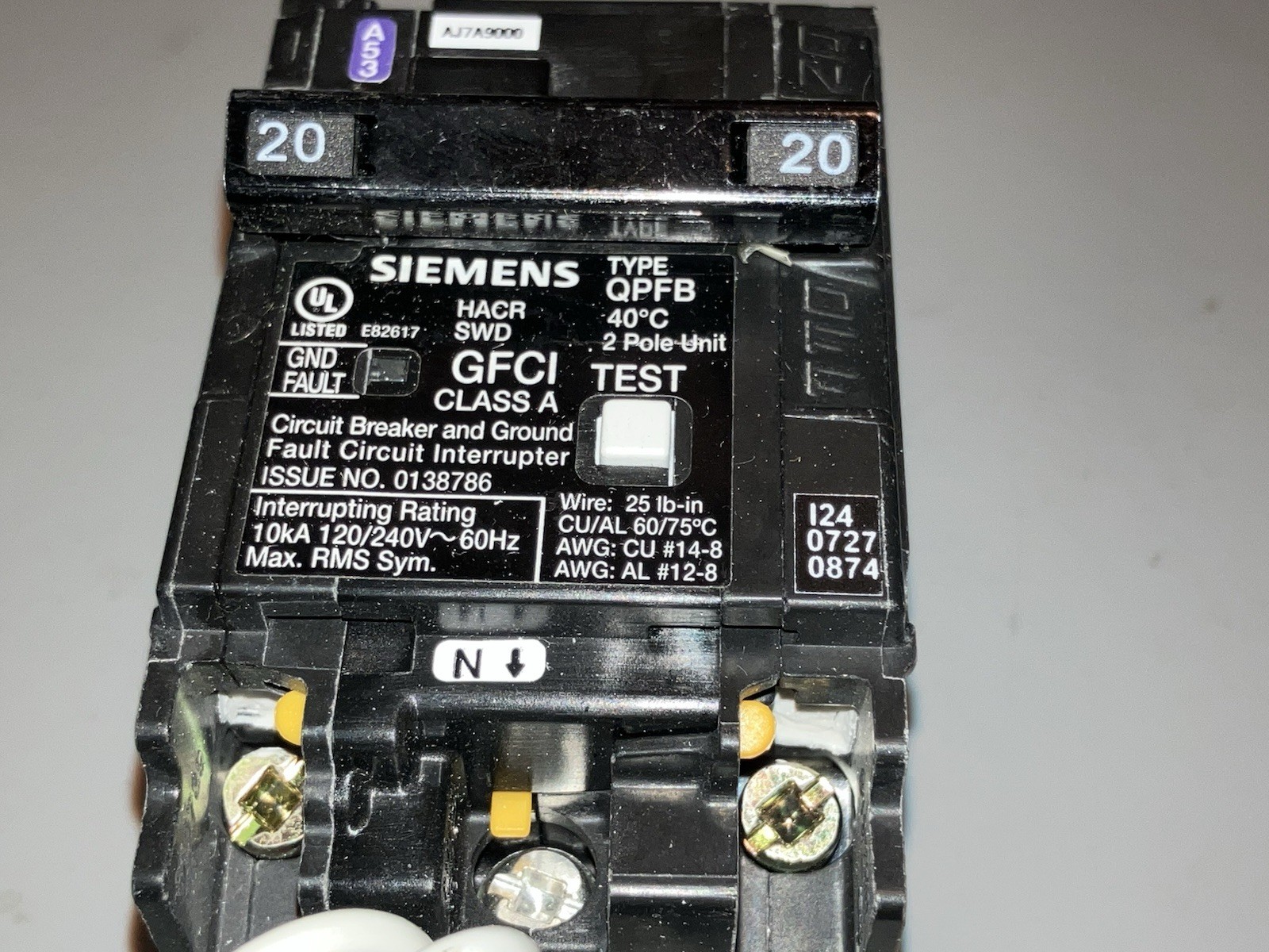 Siemens QPFB 20 Amp 2-Pole GFCI Circuit Breaker Q220GFP New Without Box