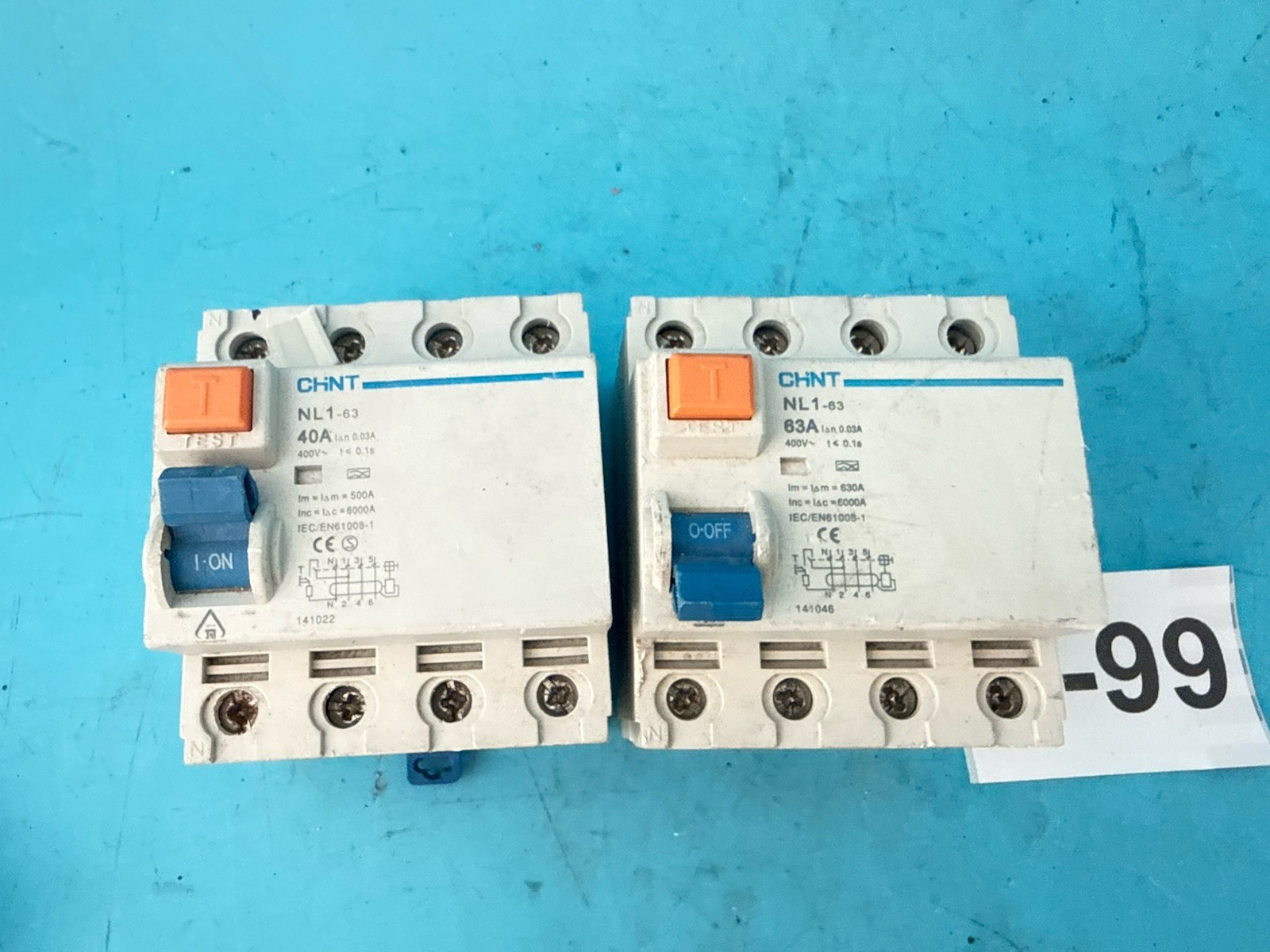 Lot of 2 CHNT NL1-63 RCCB RCD Circuit Breaker 4 Pole 40A & 63A 30mA 400V