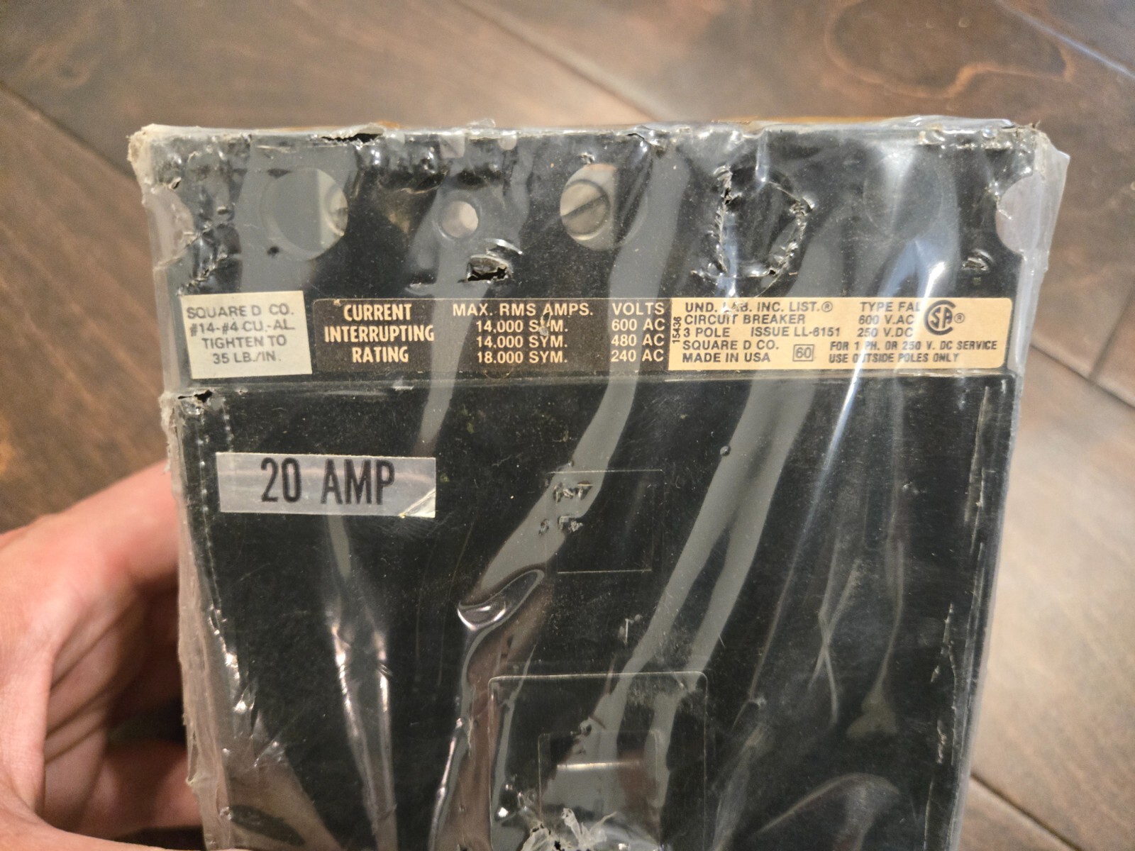 Square D FAL-36020 Molded Case Circuit Breaker 3p 20a Amp 240/480/600v-ac