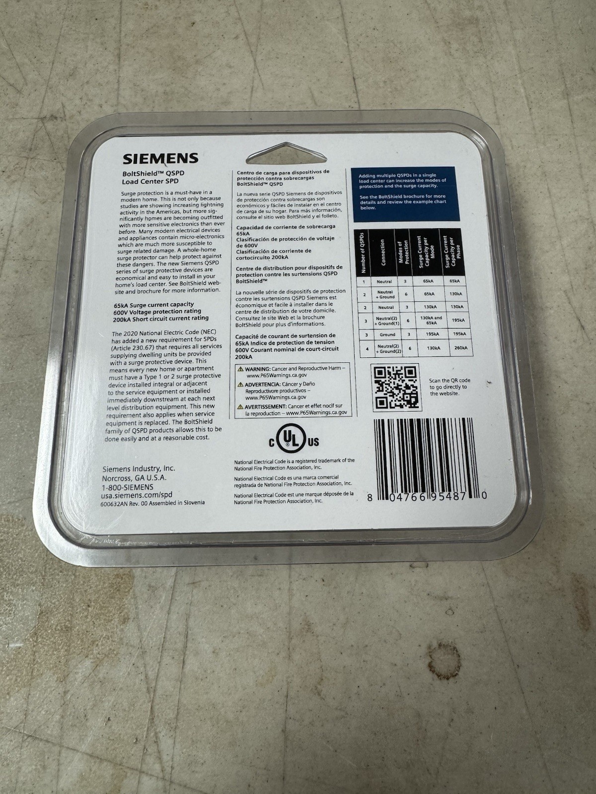 SIEMENS BoltShield 120/240V 65KA AC Home Surge Protection Device QSPD2A065P