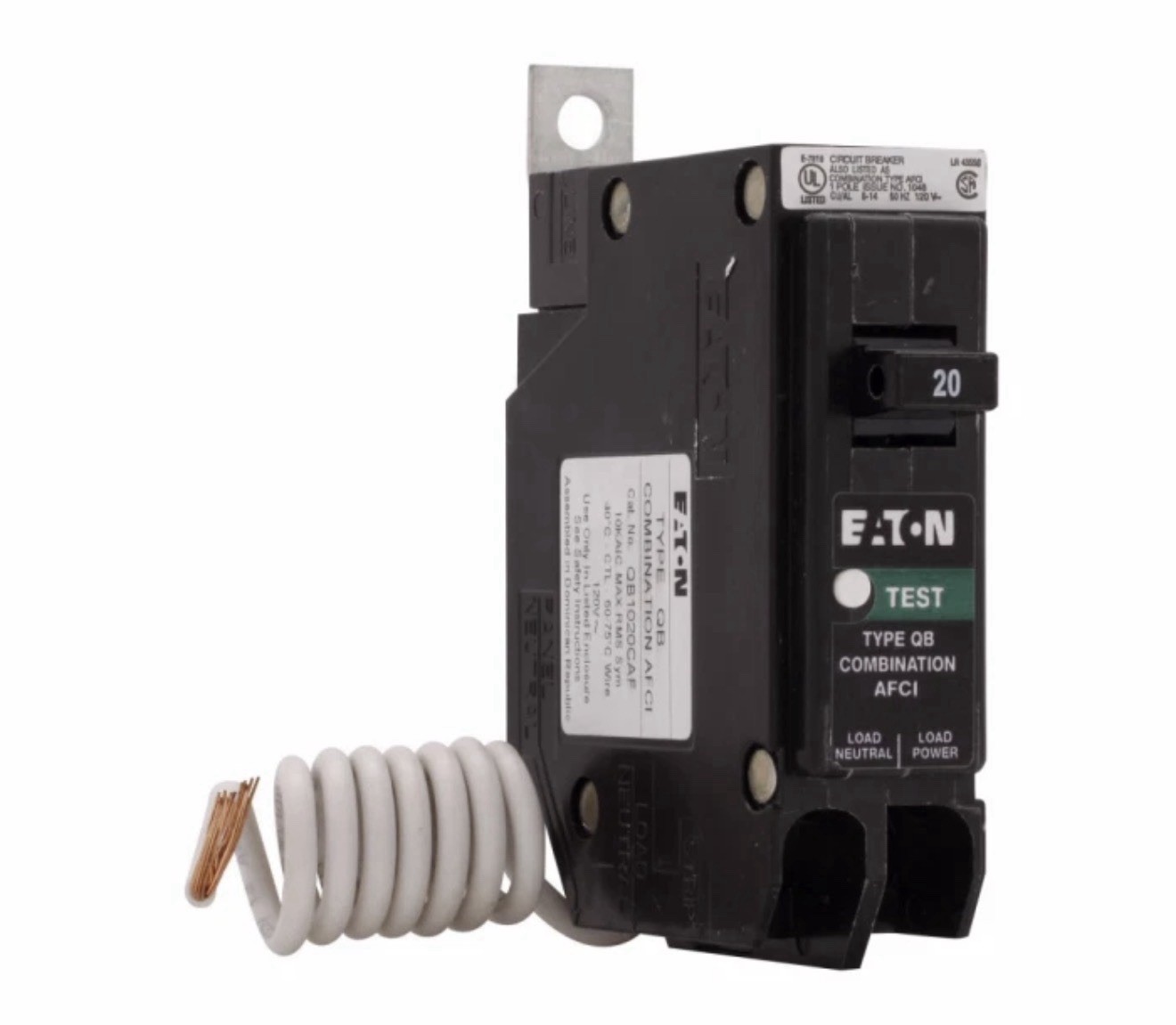 EATON Type QB Combination AFCI QB1020CAF, 20 A, 120 V, Bolt on