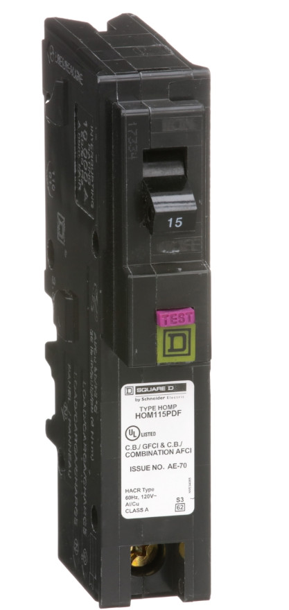 Square D HOM115PDF Homeline, 15A, 1P, 120V~ GFCI, Plug On Circuit Breaker Used