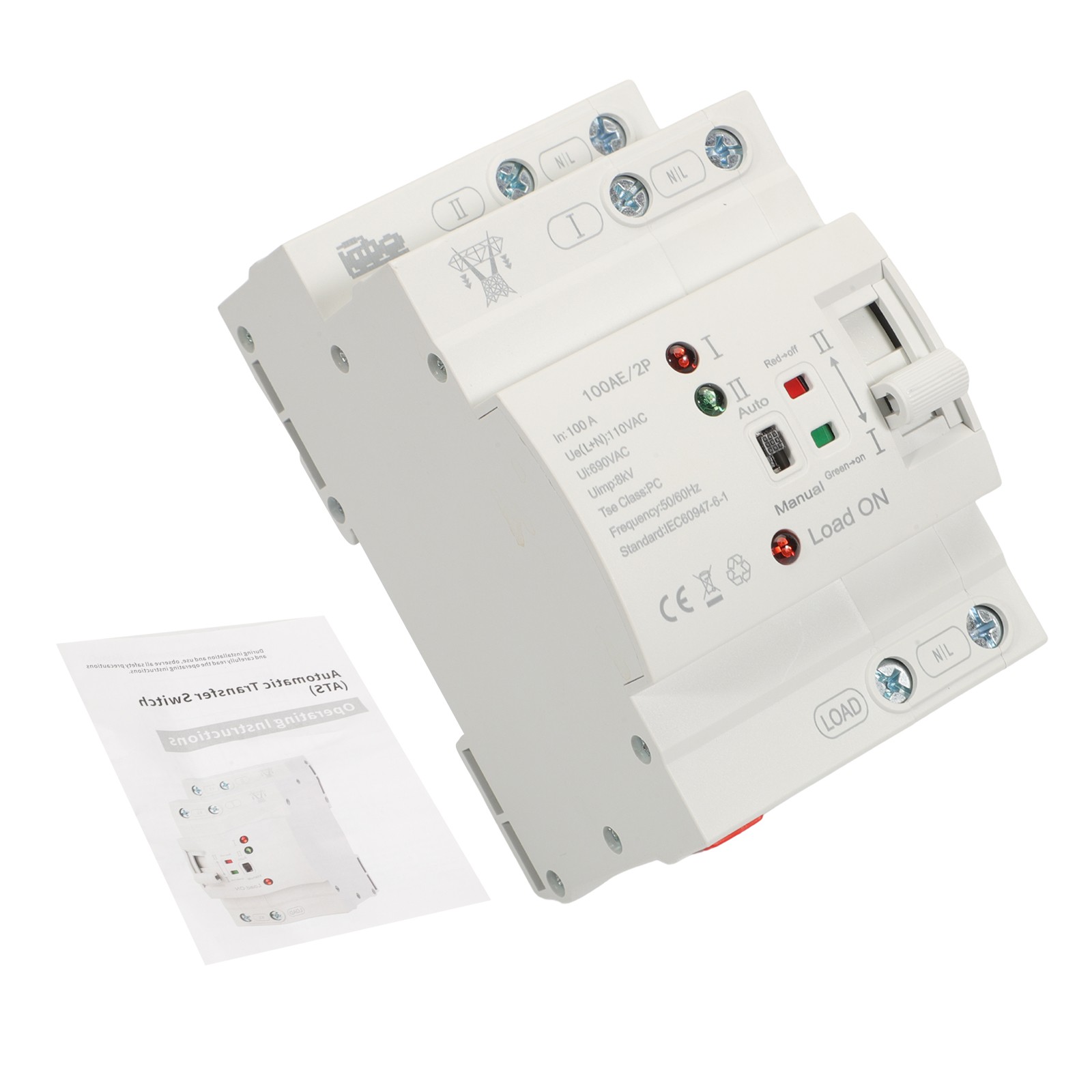 NEW Automatic Transfer Switch 2P 100A 110V Grid to AC Generator Dual Power