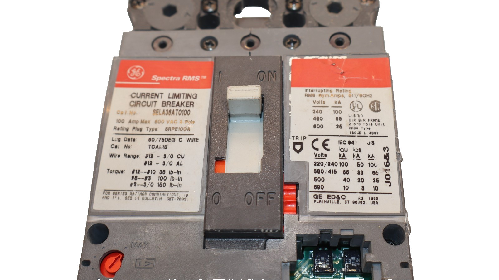 GE 100A 100 Amp Spectra Circuit Breaker 600V 3-Pole SELA36AT0100 W/O Plug