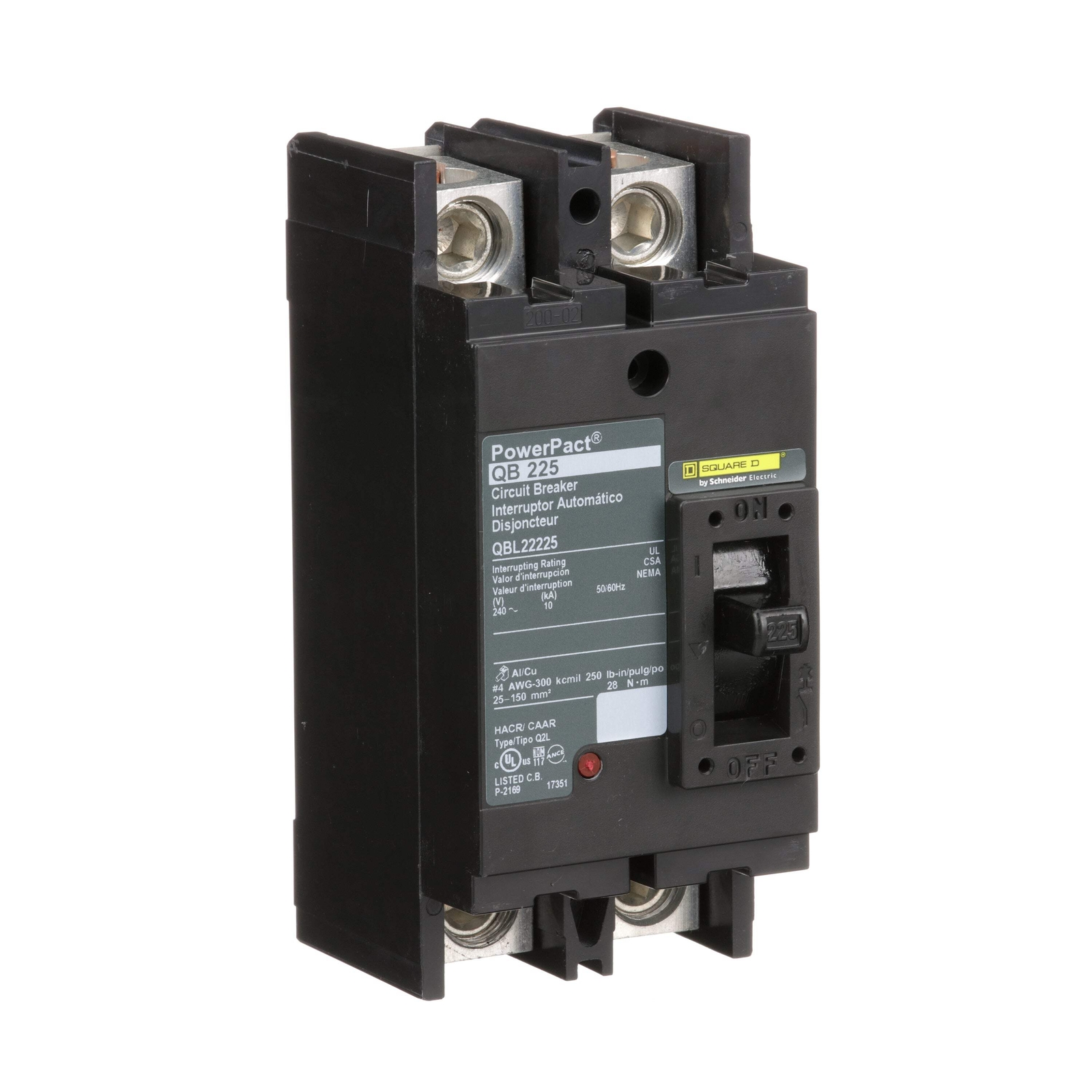 QBL22225 – Square D 225A 240V 2 Pole Molded Case Circuit Breaker Powerpact QBL F
