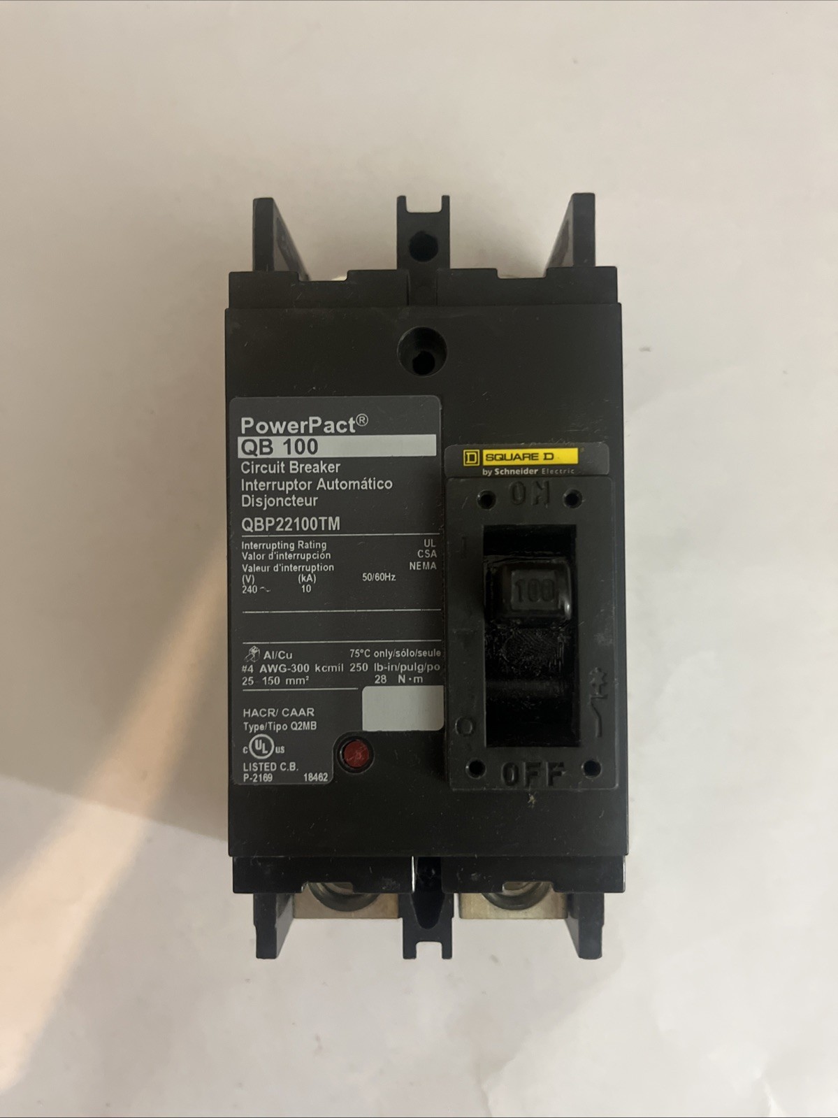 Square D QBP22100TM 100 Amp 2 Pole 240V PowerPact Circuit Breaker
