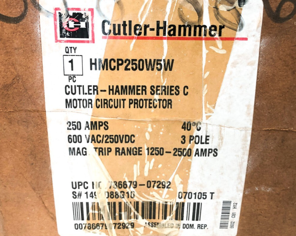 New Cutler Hammer HMCP250W5W Circuit Breaker 250A 600VAC 250VDC 3P 1491D88G10