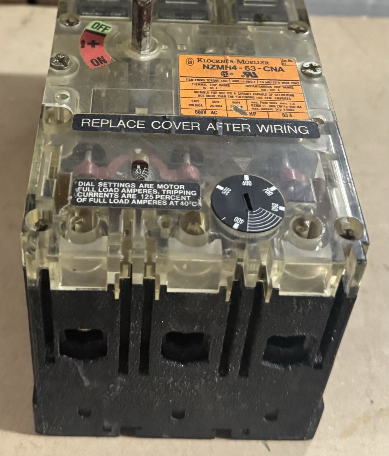 Klöckner-Moeller NZMH4-63-CNA Main Breaker 63A 3-Pole 600V AC Thermal Overload