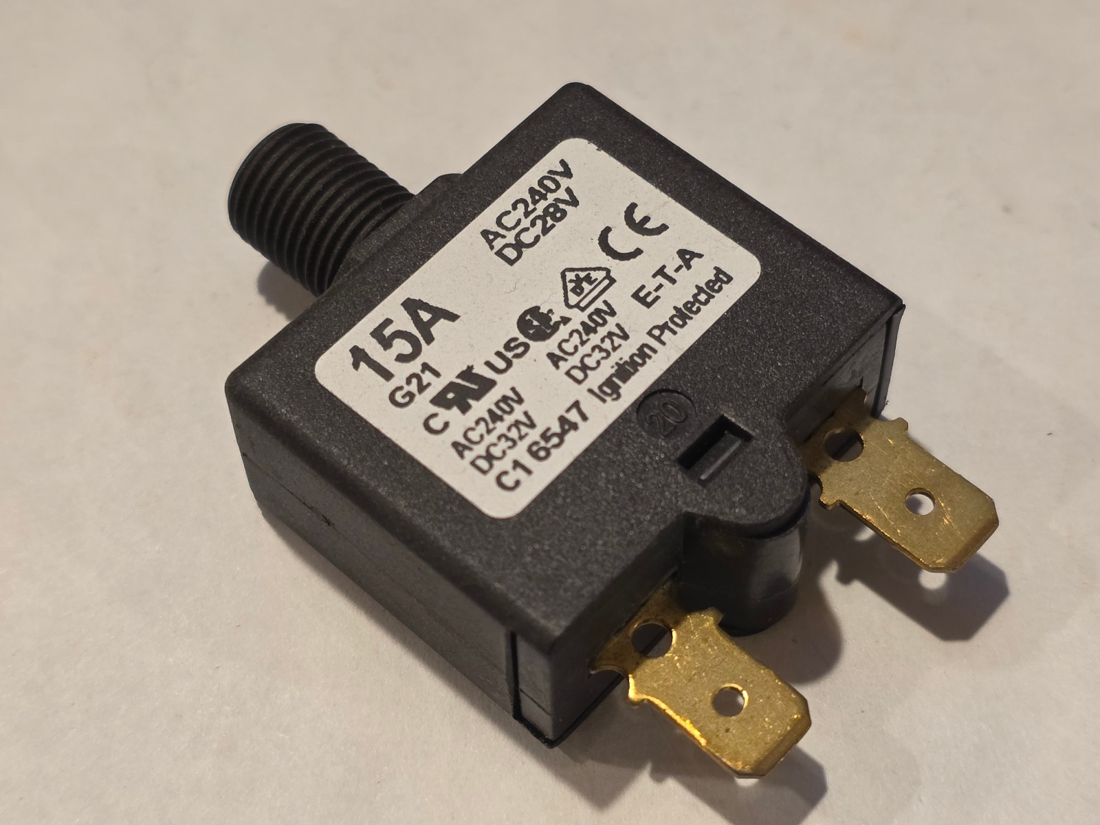 (3 pcs) E-T-A Circuit Breaker 1658-G21-00-P10-15A, 15A, Bass 106-1093-015 (NOS)