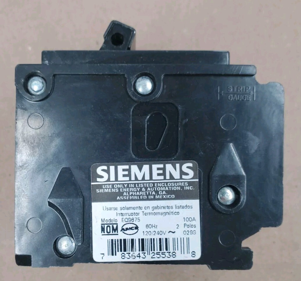 Siemens Q2100 Circuit Breaker 2 Pole 100 Amp 120/240 Volt AC ITE