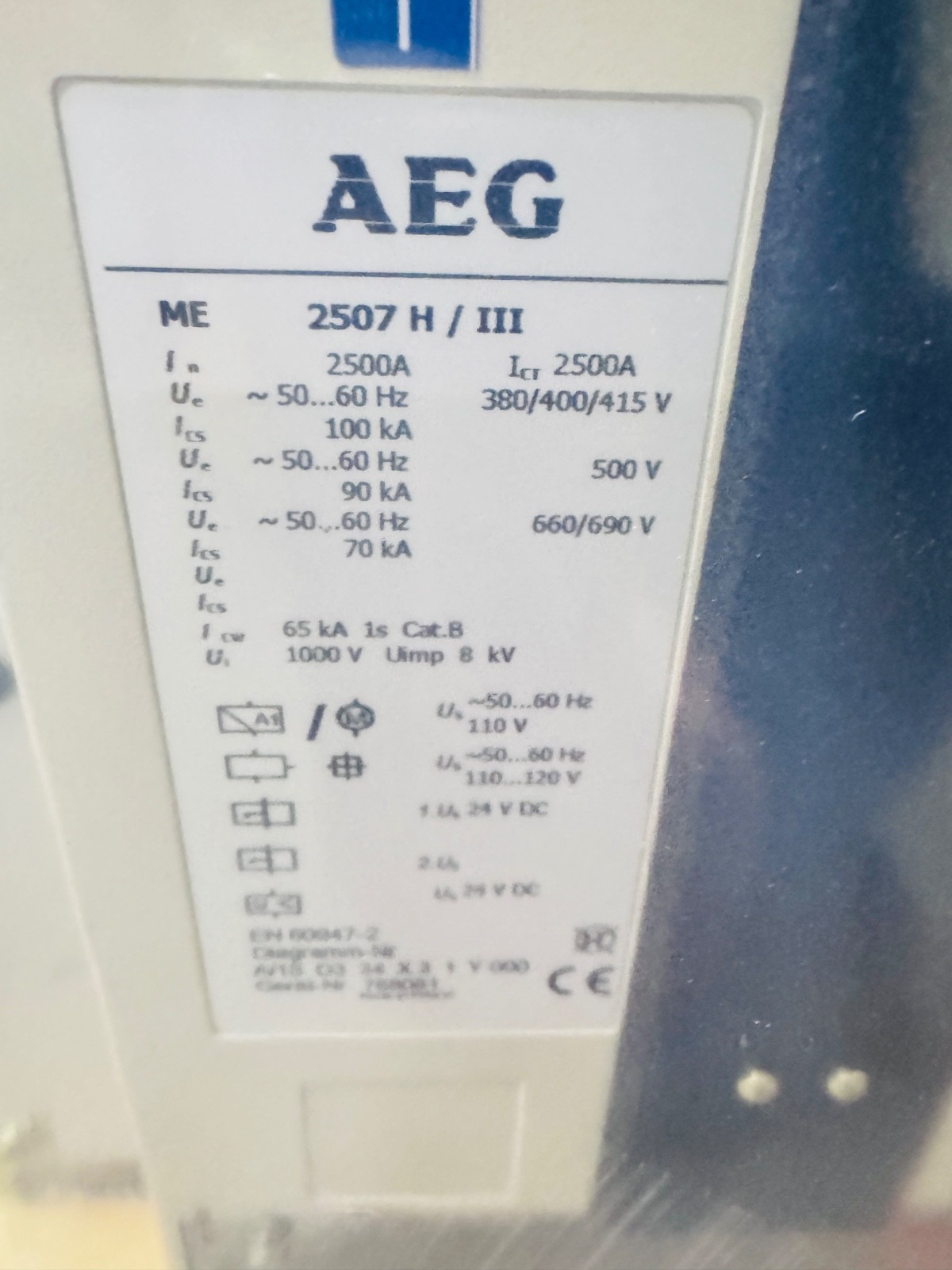 AEG ME 2507 H/III 380V/400V 2500A Circuit Breaker AEG ME2507