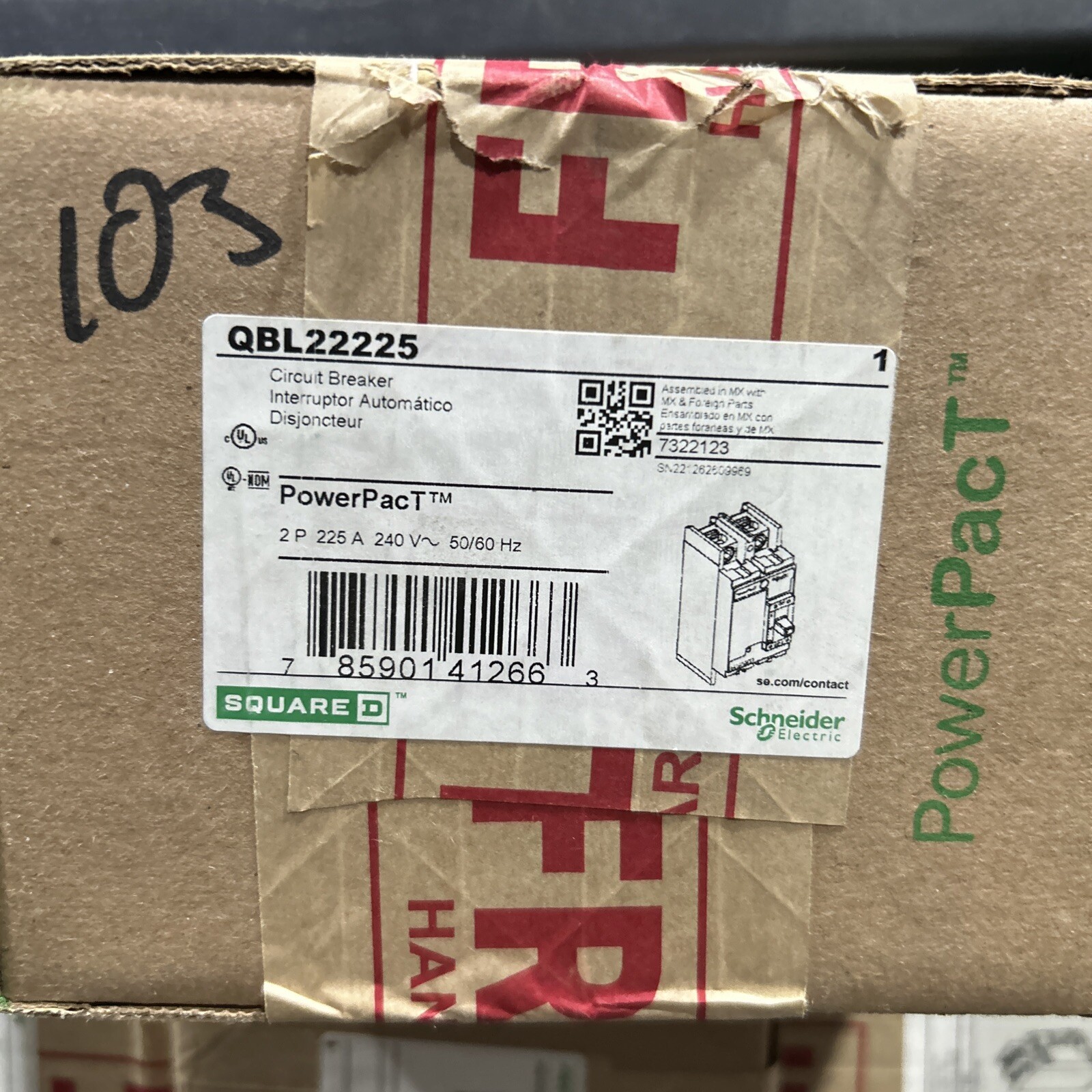 QBL22225 SQUARE D 2 POLE 225AMP 240V 10KA CIRCUIT BREAKER NEW