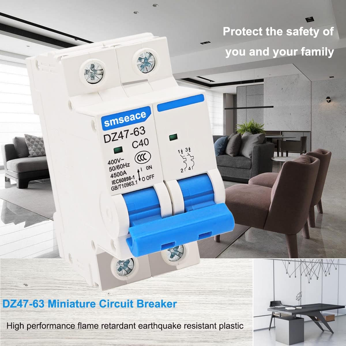 Miniature Circuit Breaker Low Voltage AC 50A 400V, 2 Poles AC Disconnect Switch