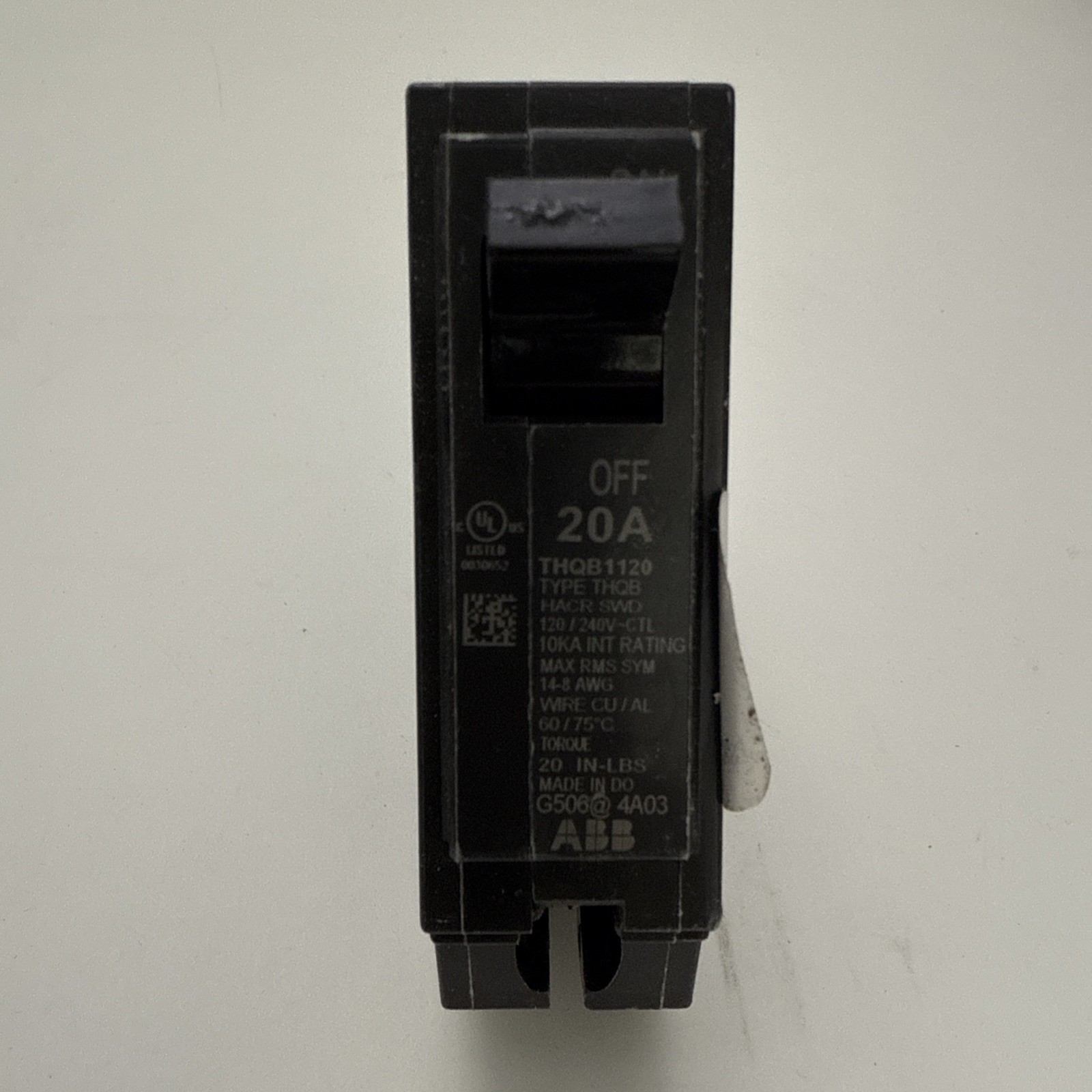 ABB THQB1120 20A Single-Pole Breaker Bolt On Thermal Overload Protection