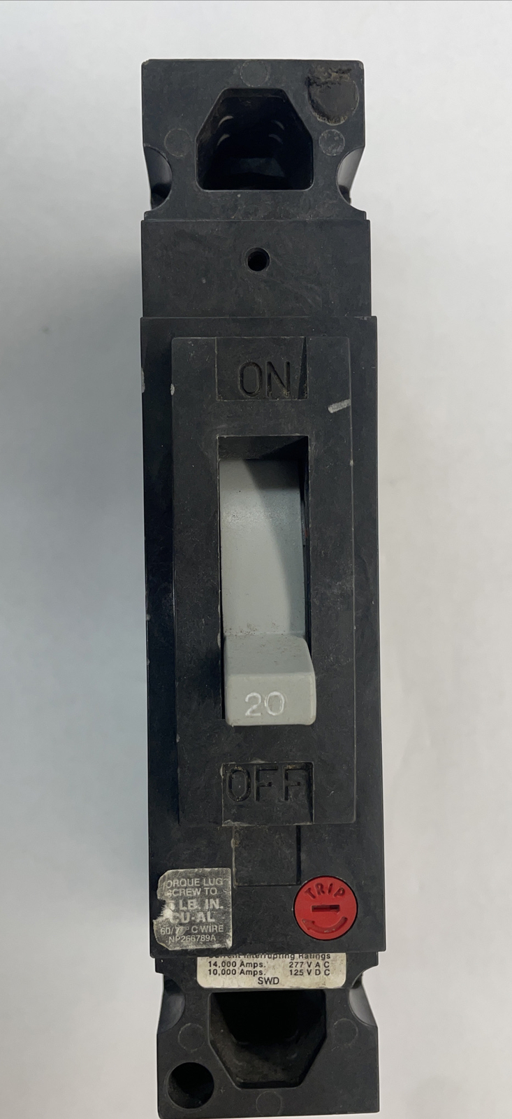 GE circuit breaker TED113020WL 1 pole 20 Amp 277 volt 20A Lugs Both Sides 20A