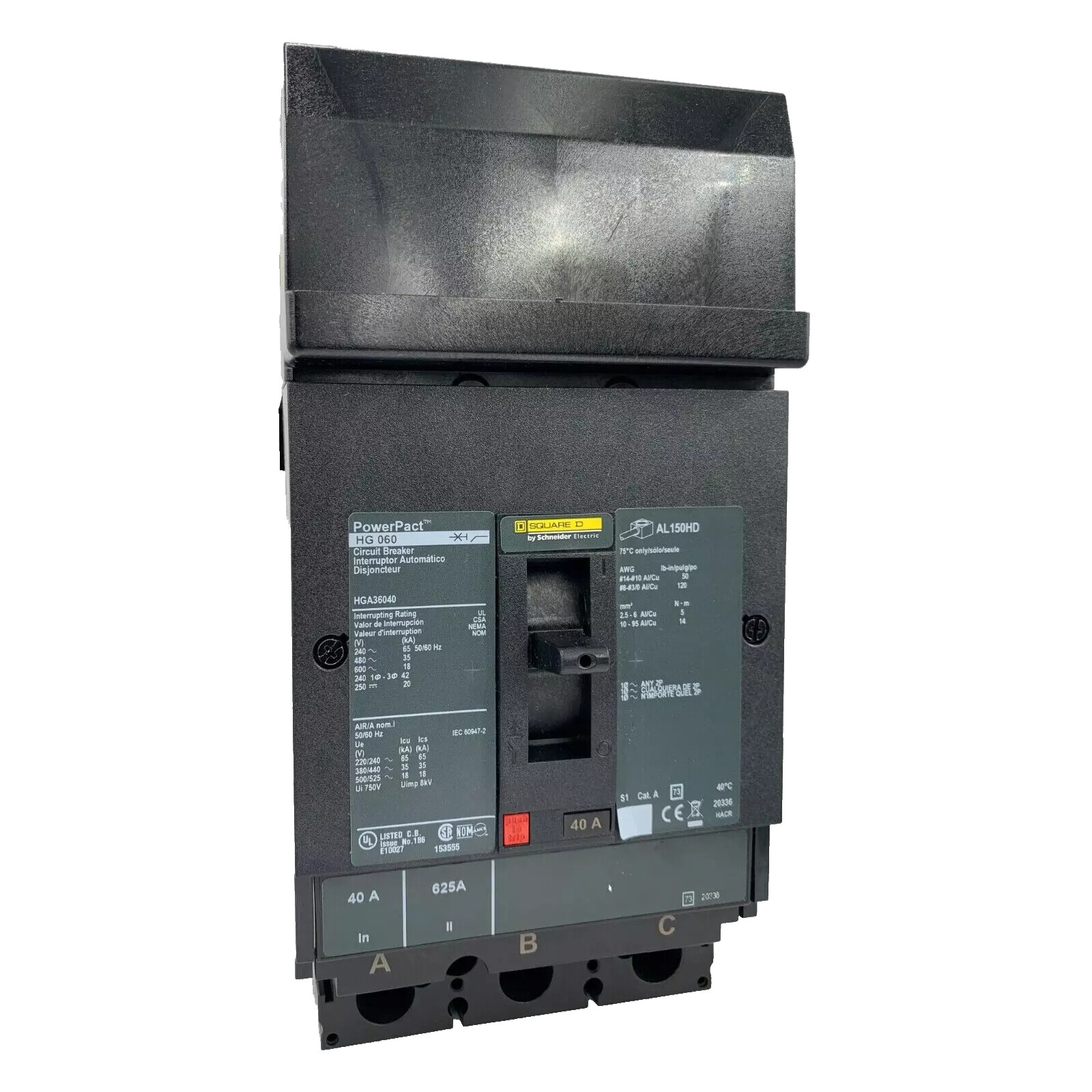 NIB – Square D – HGA36040 – Circuit Breaker, Powerpact H, 3 Pole, 600 Vac, 18Ka
