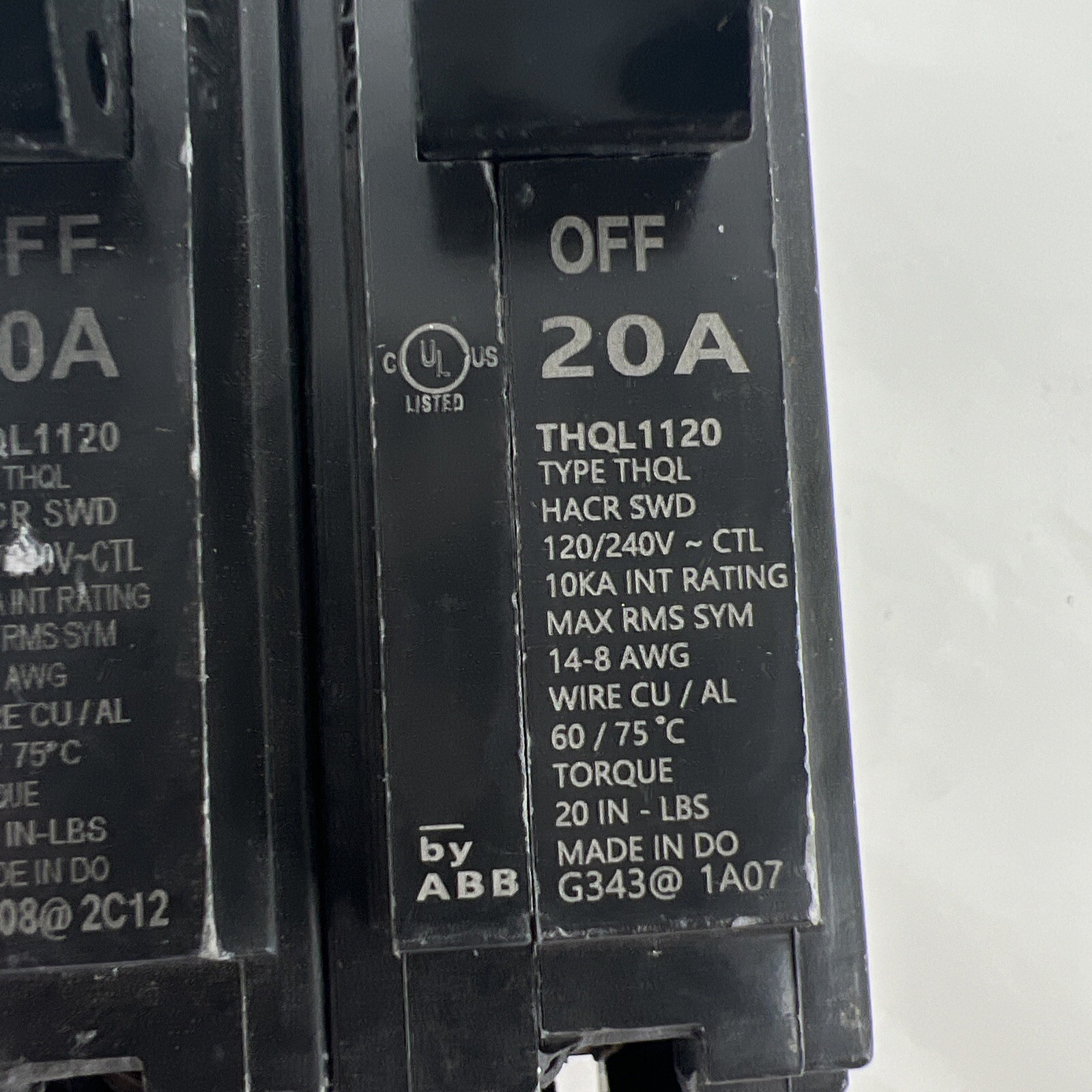 Lot Of 2 New GE THQL1120 20A 120/240V Circuit Breakers