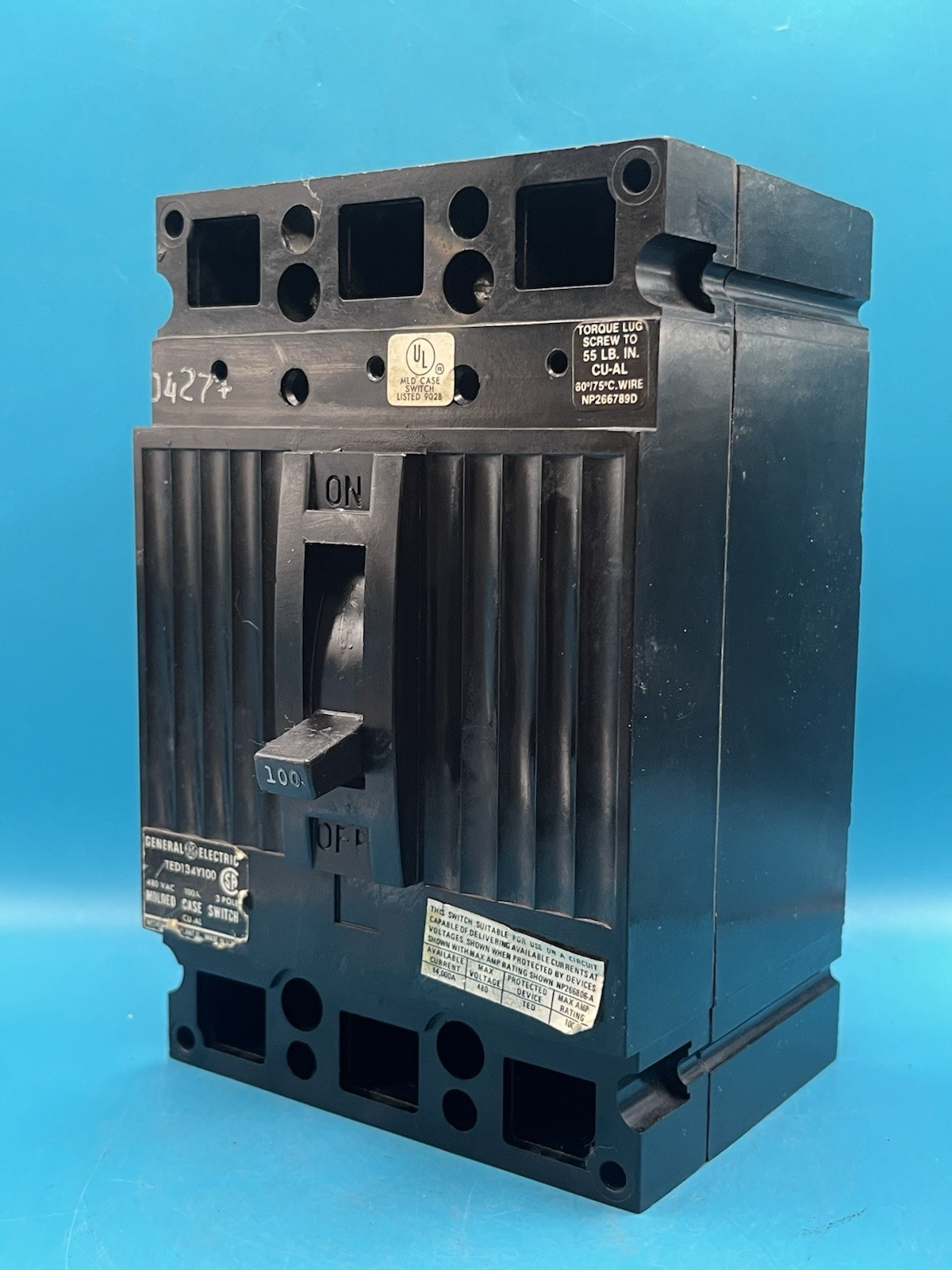 GE TED134Y100 3 Pole 100 Amp 480V Molded Case Switch ECS