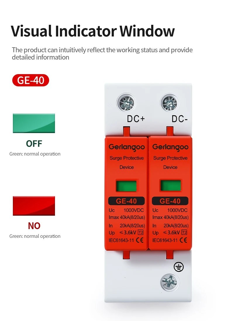 SPD DC 1000V 20KA~40KA House Surge Protector Protective Low-Voltage Arrester Dev