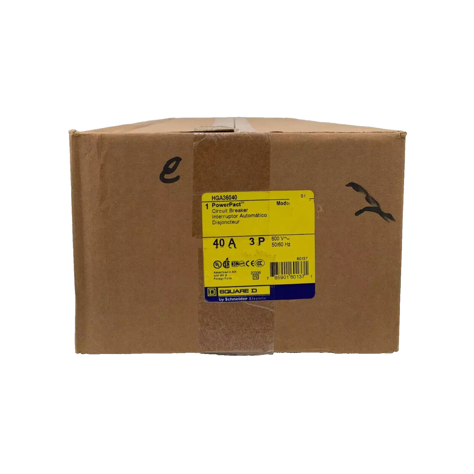 NIB – Square D – HGA36040 – Circuit Breaker, Powerpact H, 3 Pole, 600 Vac, 18Ka
