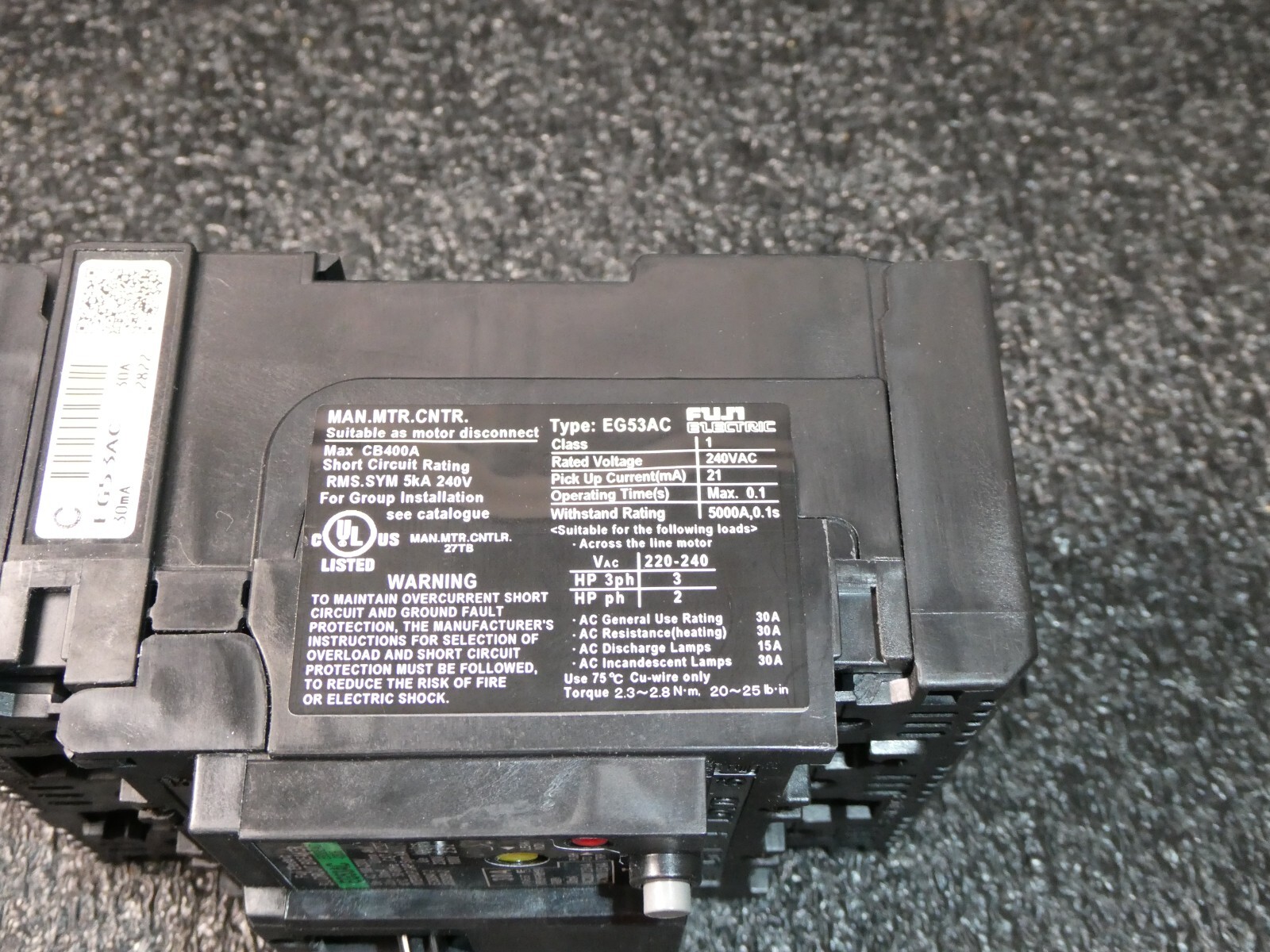 Fuji Electric EG53AC Breaker 50A, EB3BEAC-050B, 100-230 VAC, 3 POLE