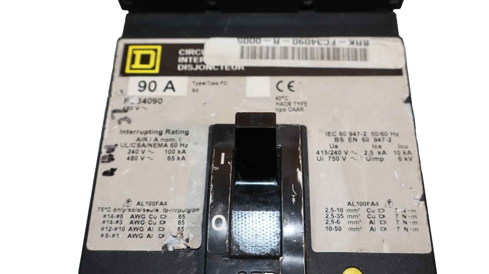 Square D 90AMP Circuit Breaker FC34090 480VAC