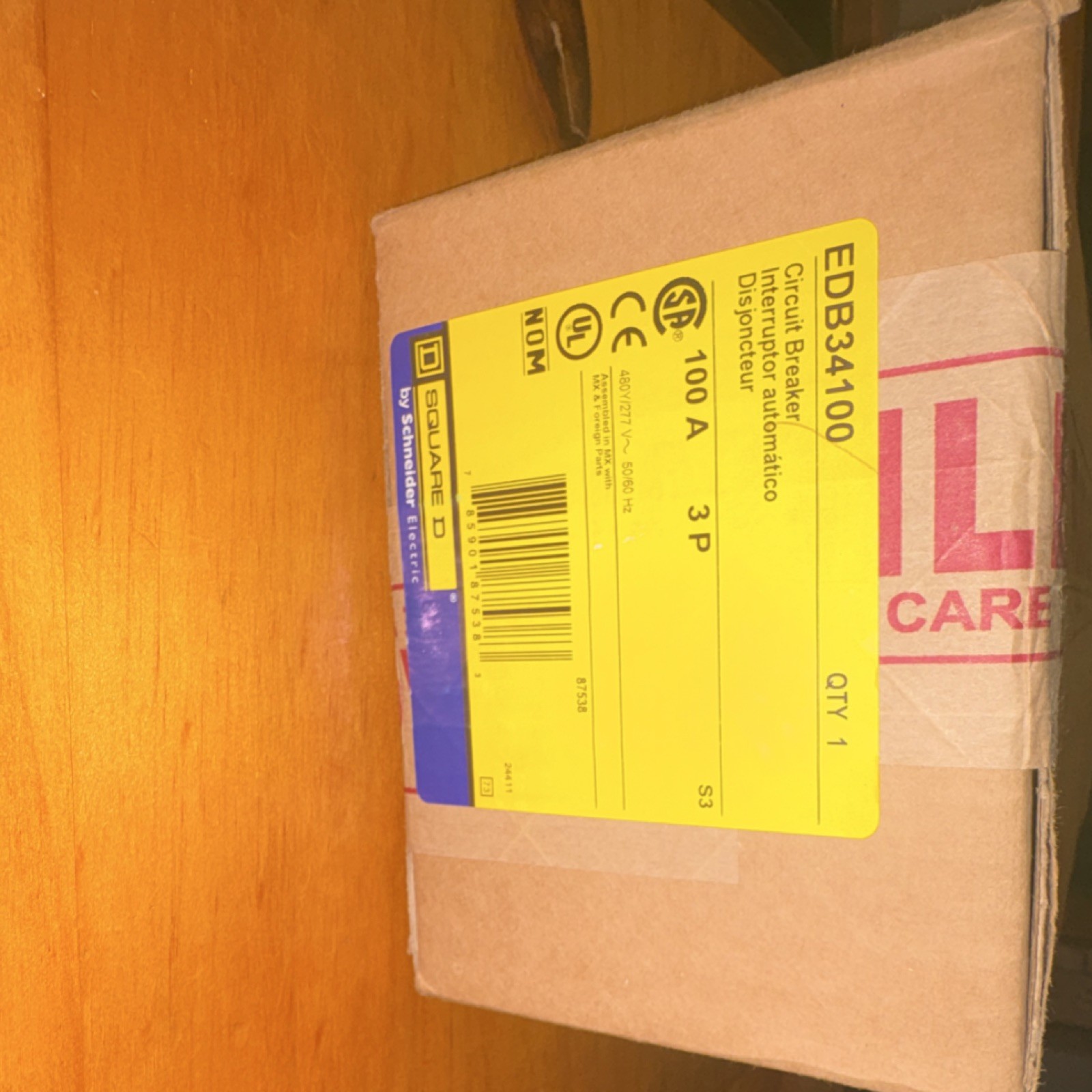 Square D by Schneider Electric EDB34100 100A 3-Pole Circuit Breaker 480/277V