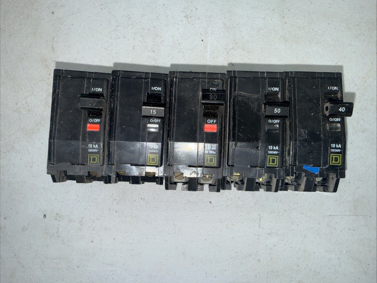 LOT OF 5 SQUARE D QOB CIRCUIT BREAKERS 240VOLT 2 POLE
