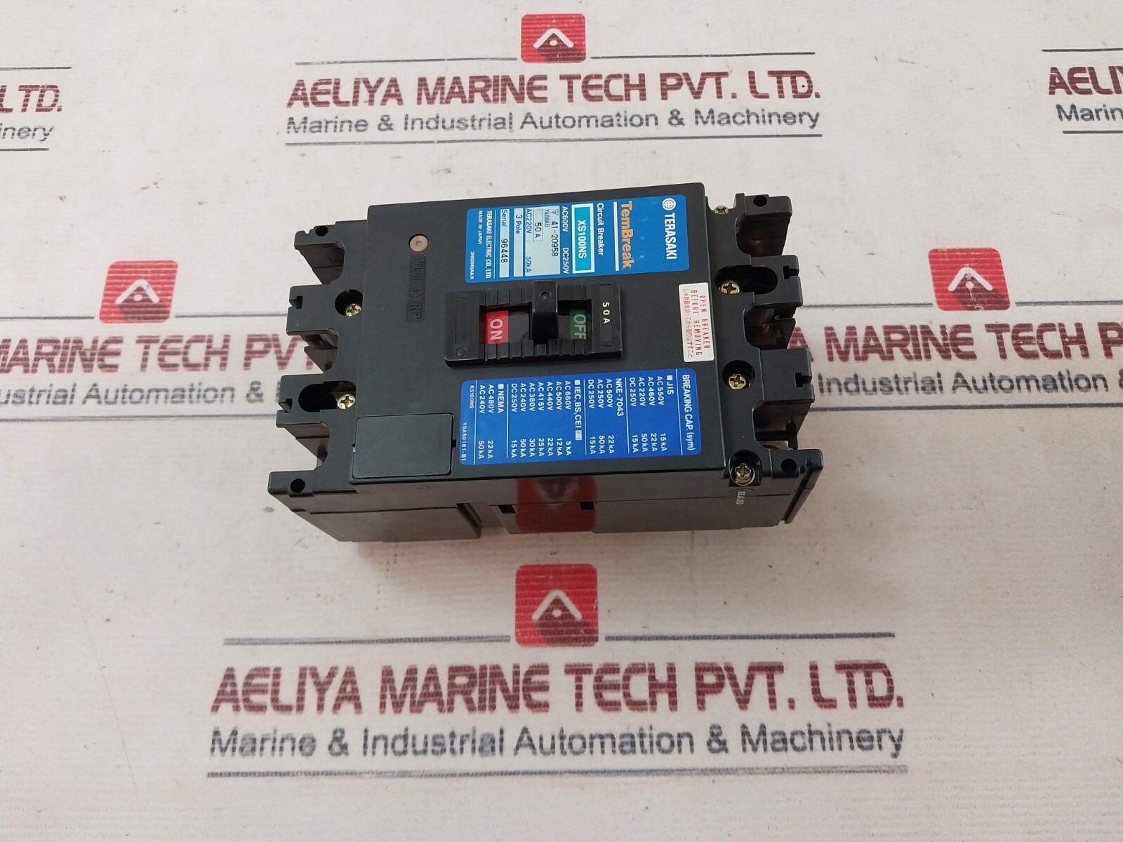 TERASAKI XS100NS TEMBREAK Circuit Breaker 50A 3 Pole AC 600V DC 250V