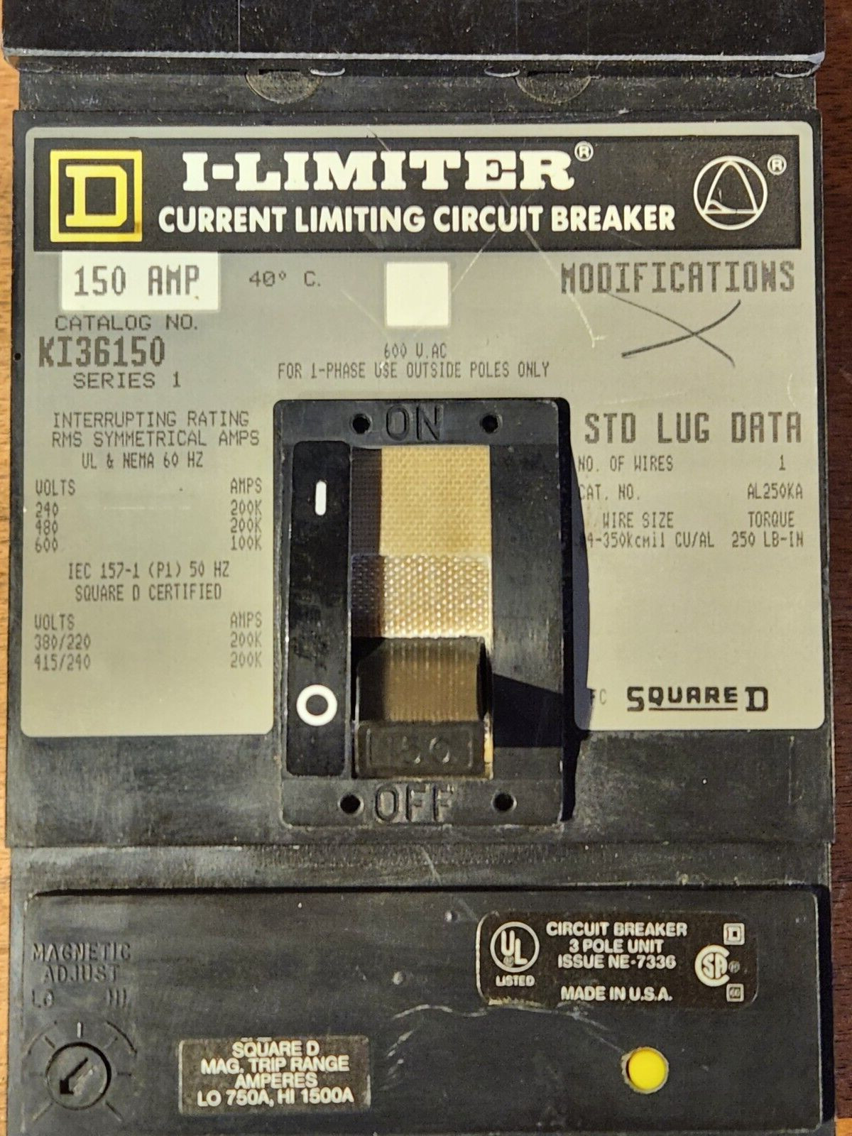 USED, WORKING SQUARE D KI36150 SERIES 1 – 150A GREAT CONDITION FREE SHIPPING