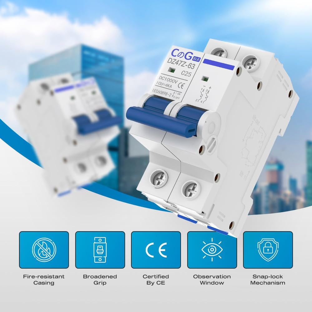DC Miniature Circuit Breaker, CGELE 2 Pole 25 Amp 1000V DC Disconnect Switch for