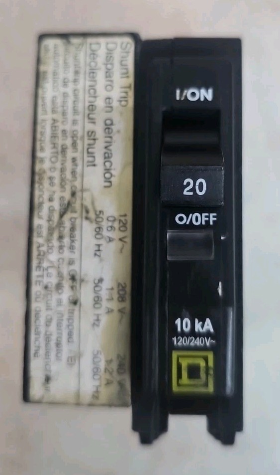Square D QO1201021 Plug-On Shunt Trip Circuit Breaker, 20Amp 120/240V W#