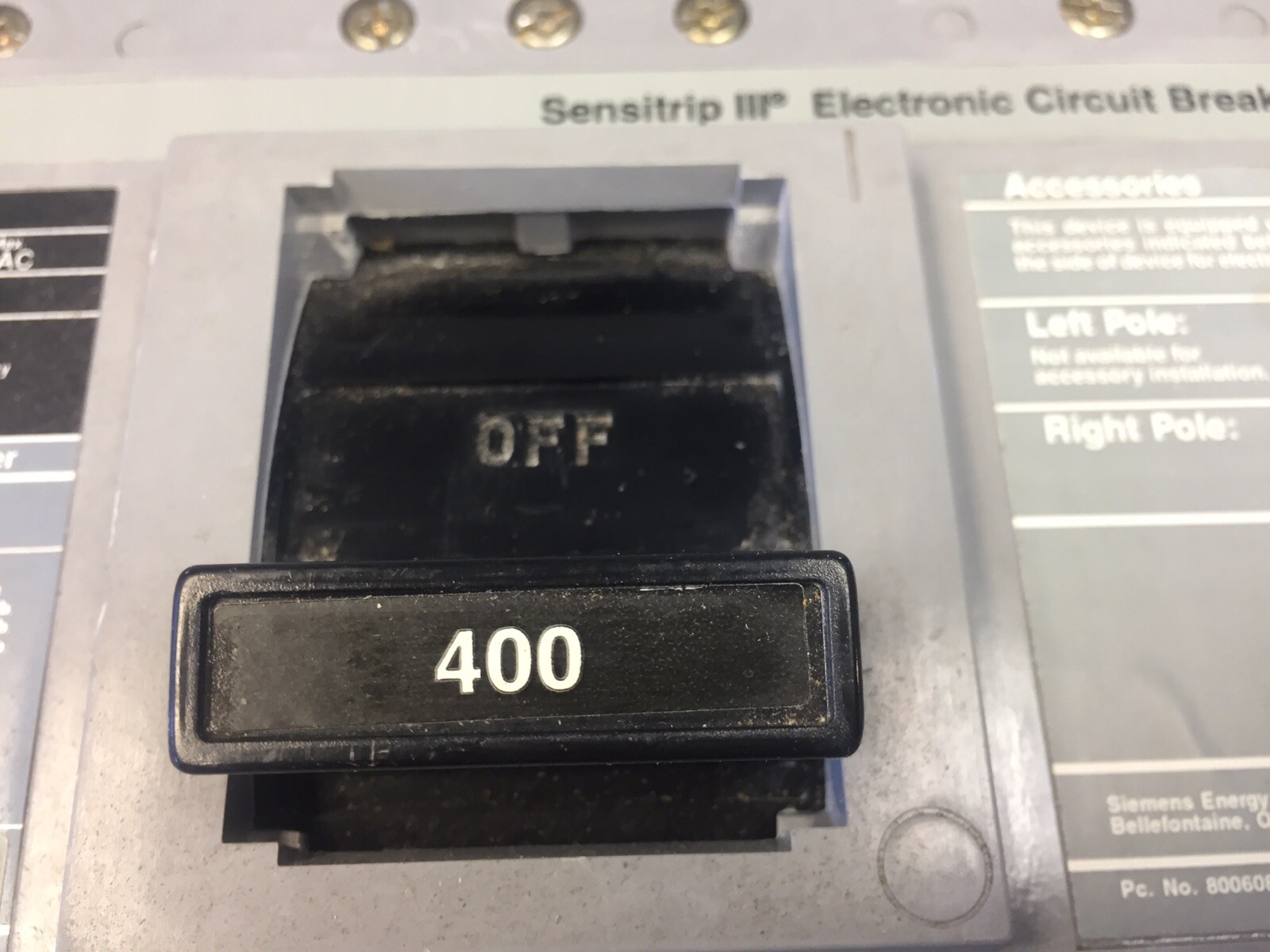 SIEMENS SHJD69400 (400A LI trip) 400 Amp 600 volt Sensitrip III Electronic