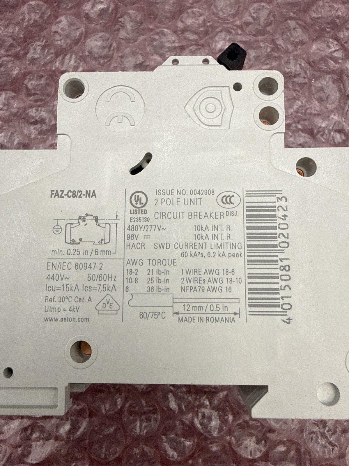 Eaton FAZ-C8/2-NA 2 Pole 8A Trip C Miniature Circuit Breaker – New Open Box