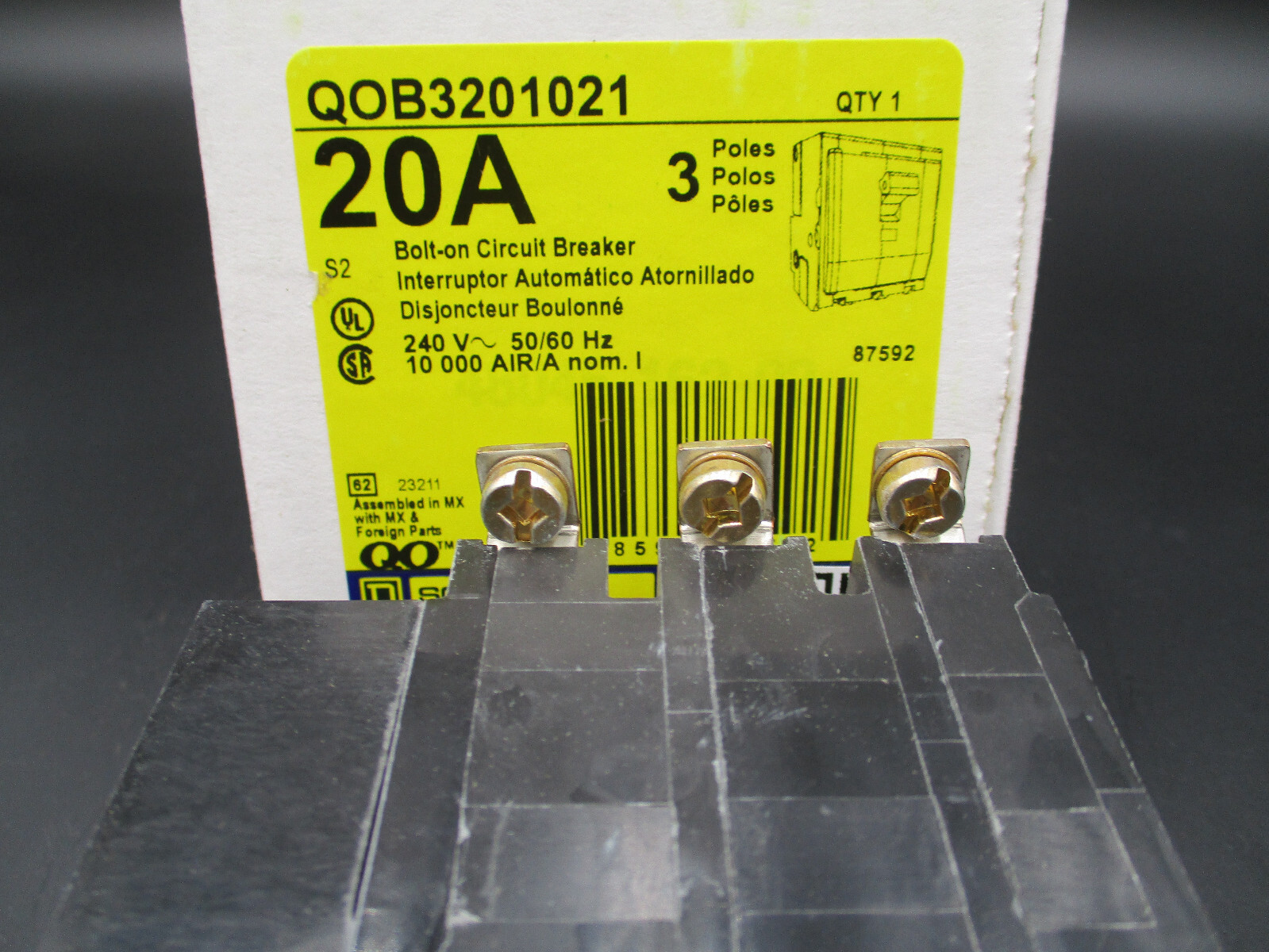SQUARE D QOB320-1021 3-P 20A 120/240V SHUNT TRIP CIRCUIT BREAKER ‘SAMEDAY SHIP’