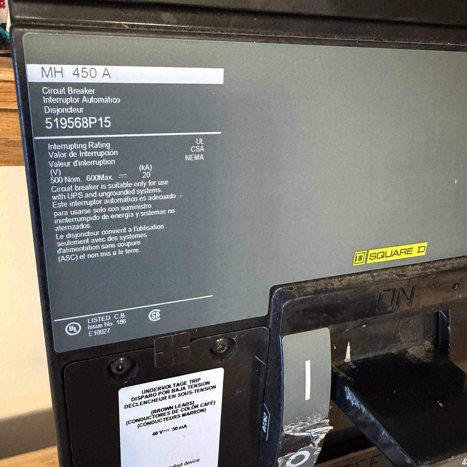 Square D AL900MA / MH450A, 450 Amp, Circuit Breaker – Tested Working