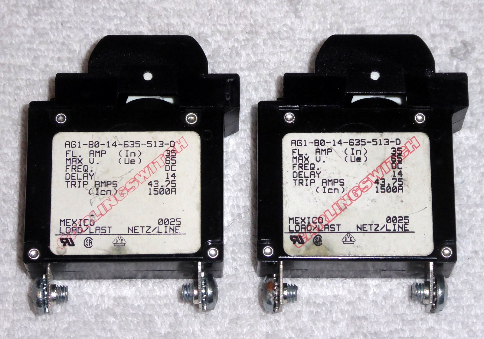 Lot of 2 AG1-B0-14-635-513-D Carling Technologies Circuit Breaker 1-Pole 35A 65V
