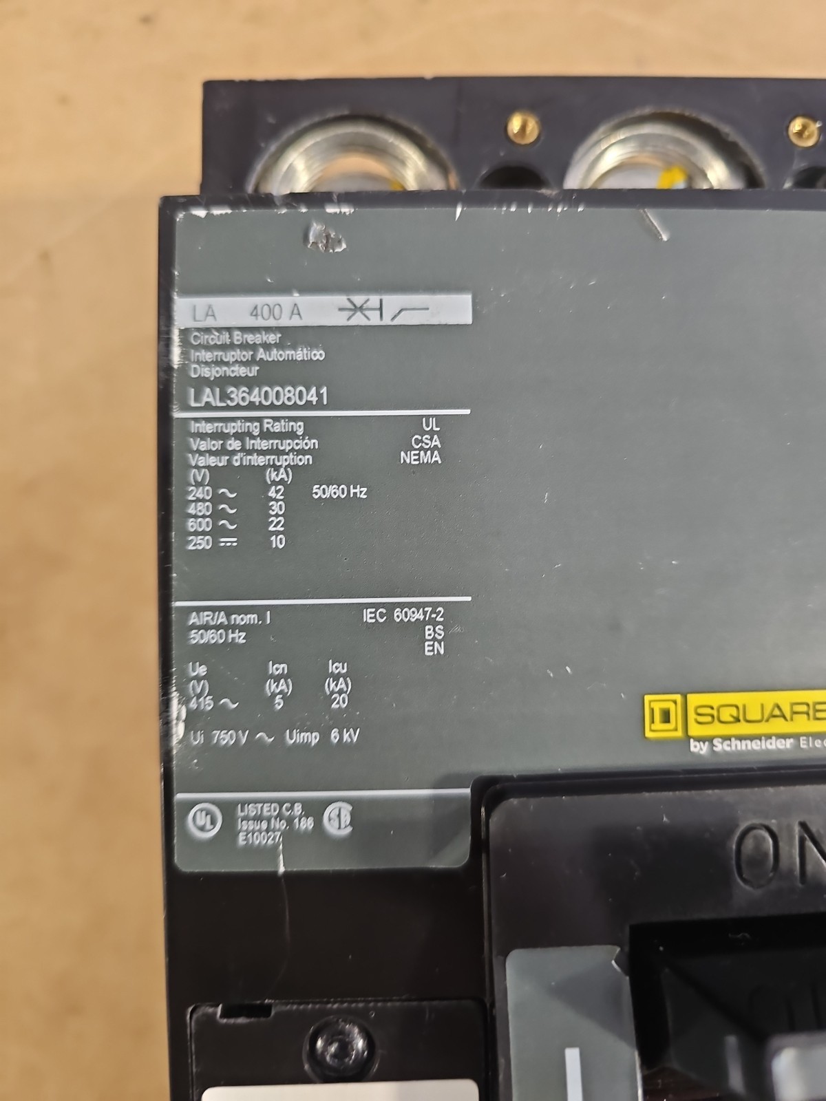 Square D LAL364008041 3 Pole 400 Amp 600V Circuit Breaker
