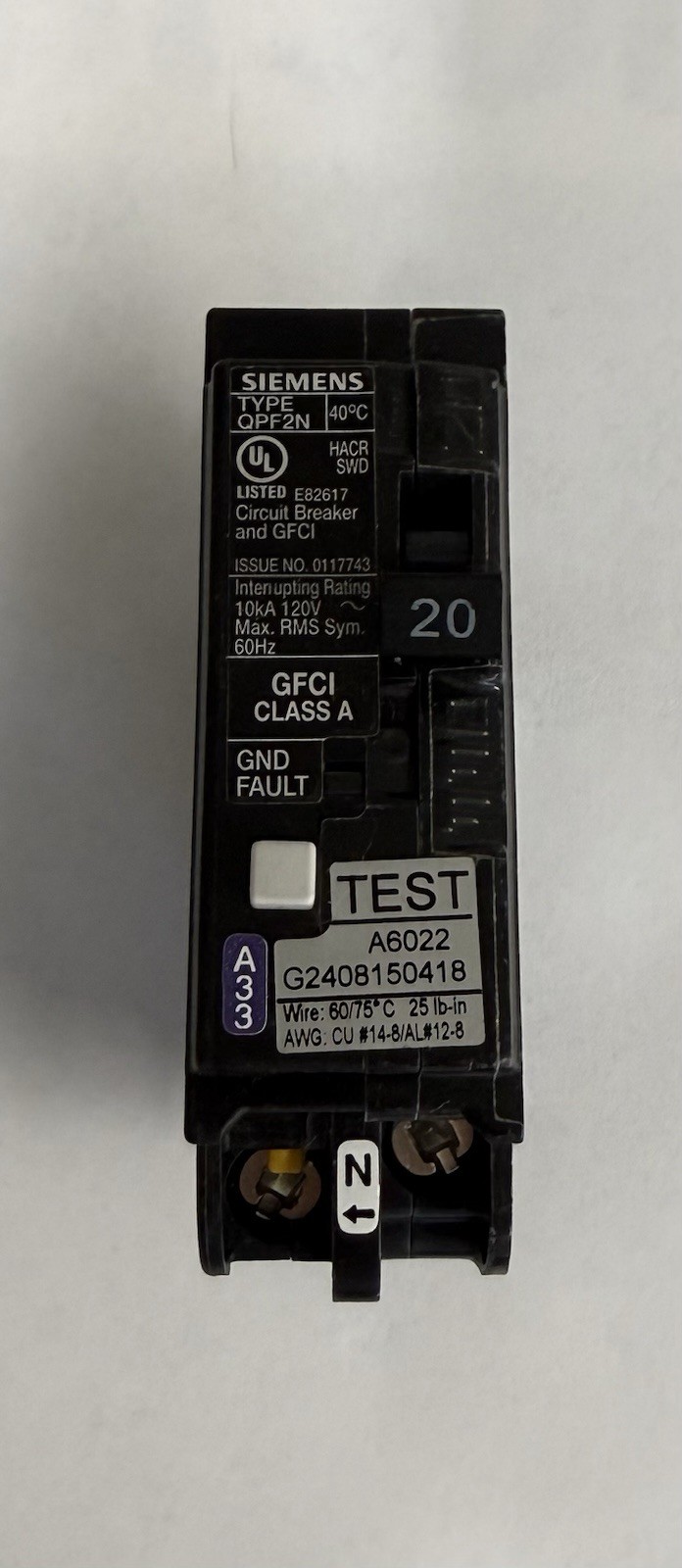 10 PCS Siemens QF120AN 20A Plug-In Circuit Breaker