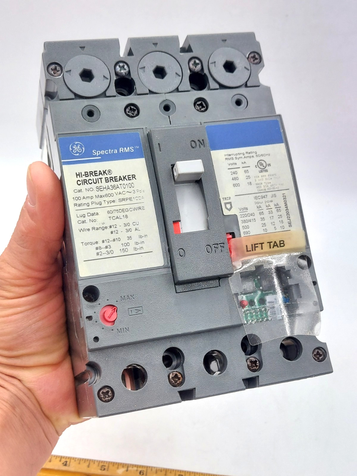 GE – SEHA36AT0100 – Spectra Rms Molded Case Circuit Breaker, 100A, 600V **NEW**