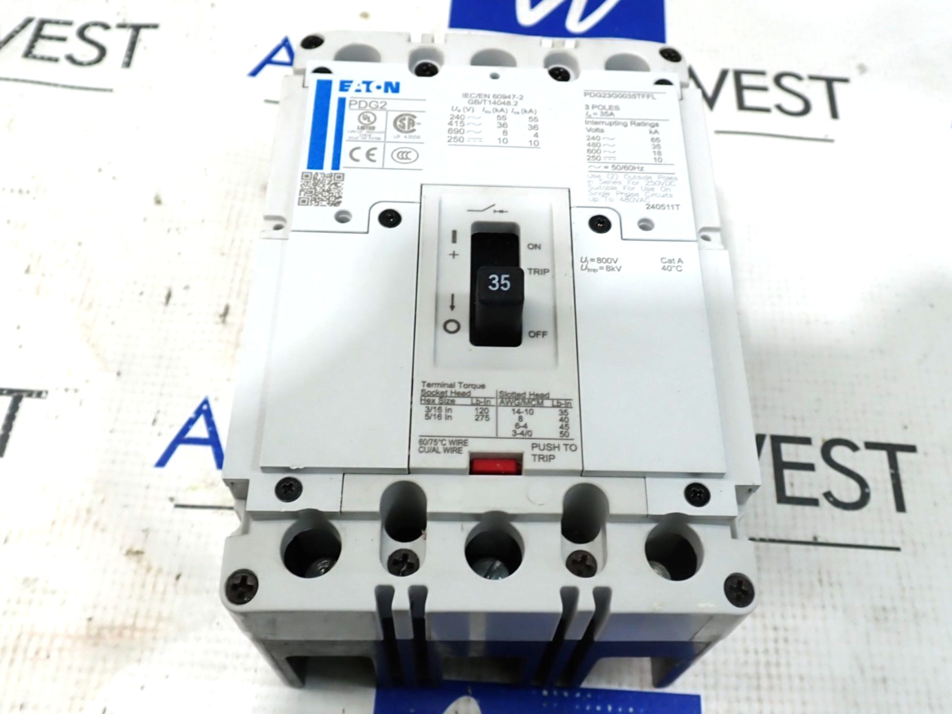 Eaton PDG23G0035TFFL 3 Pole 35 Amp 600 Volt 35kA@480V Circuit Breaker – Tested