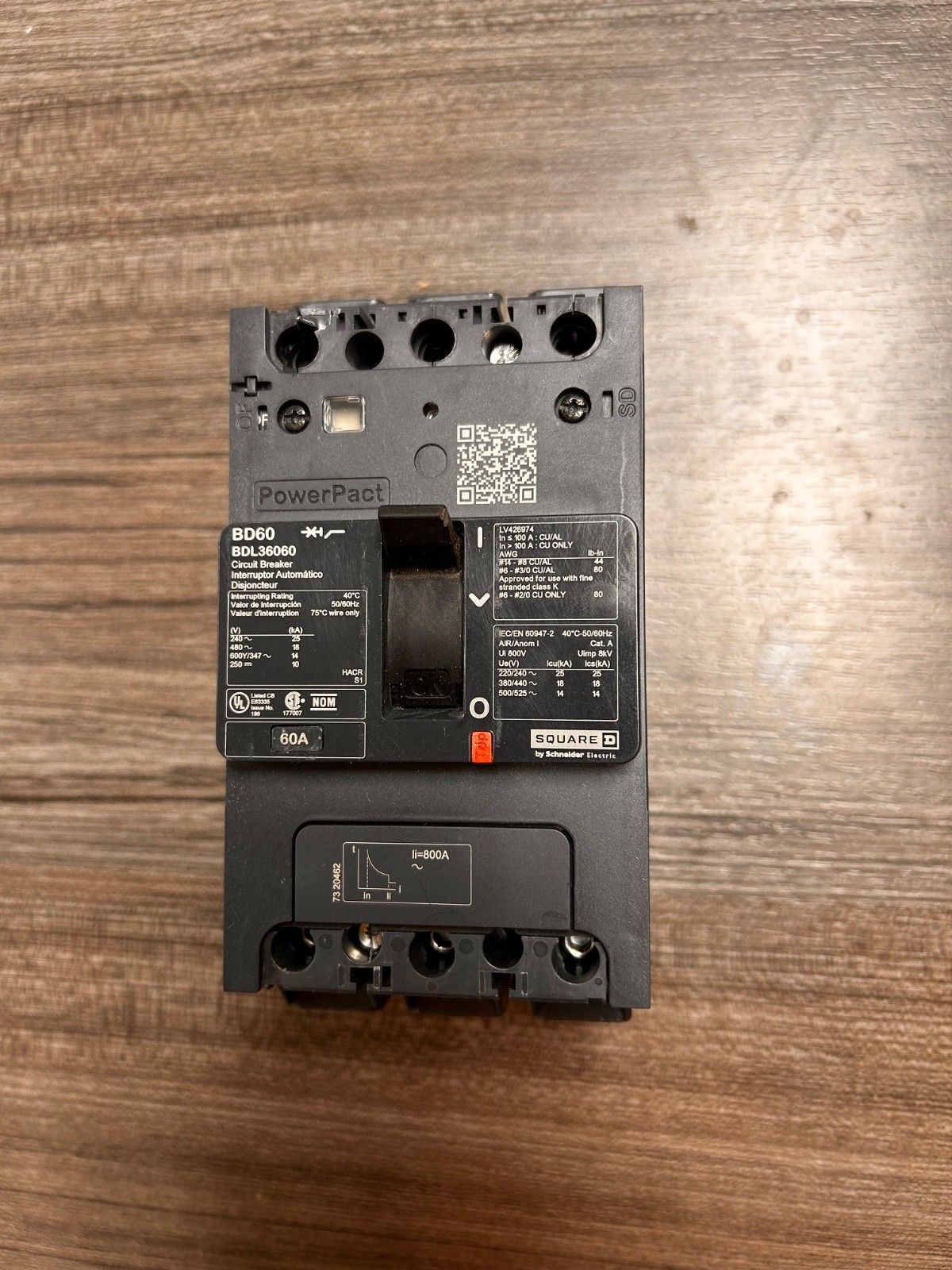 Schneider SquareD 3-pole BDL36060 molded case circuit breaker- NO BOX Used