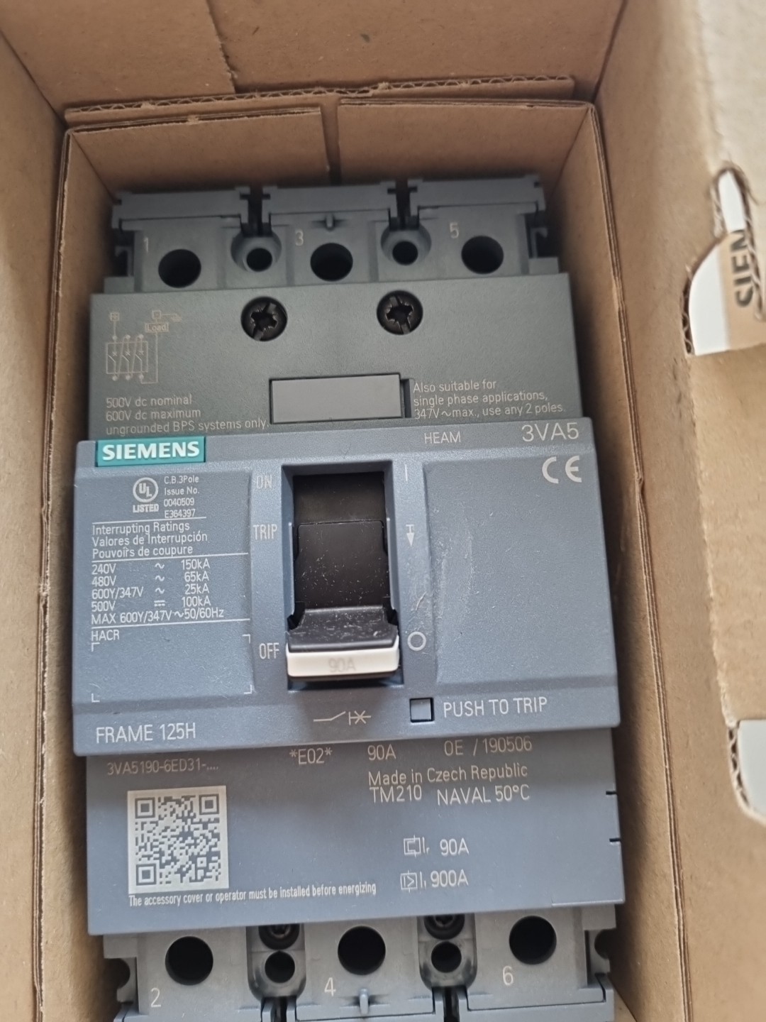 Siemens 3VA5190-6ED31-1AA0 Leistungsschalter 90A 125H ,TM210 , 3Va5190