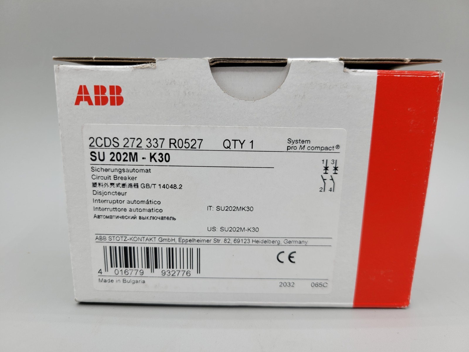 ABB SU 202M-K30 SU202MK30 2 Pole 30A Circuit Breaker 2CDS 272 337 R0527
