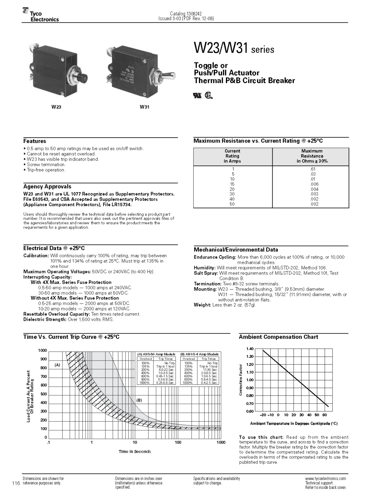 Potter & Brumfield Circuit Breaker W23-X1A1G-50, 50A, Bass Products 112-1023-050
