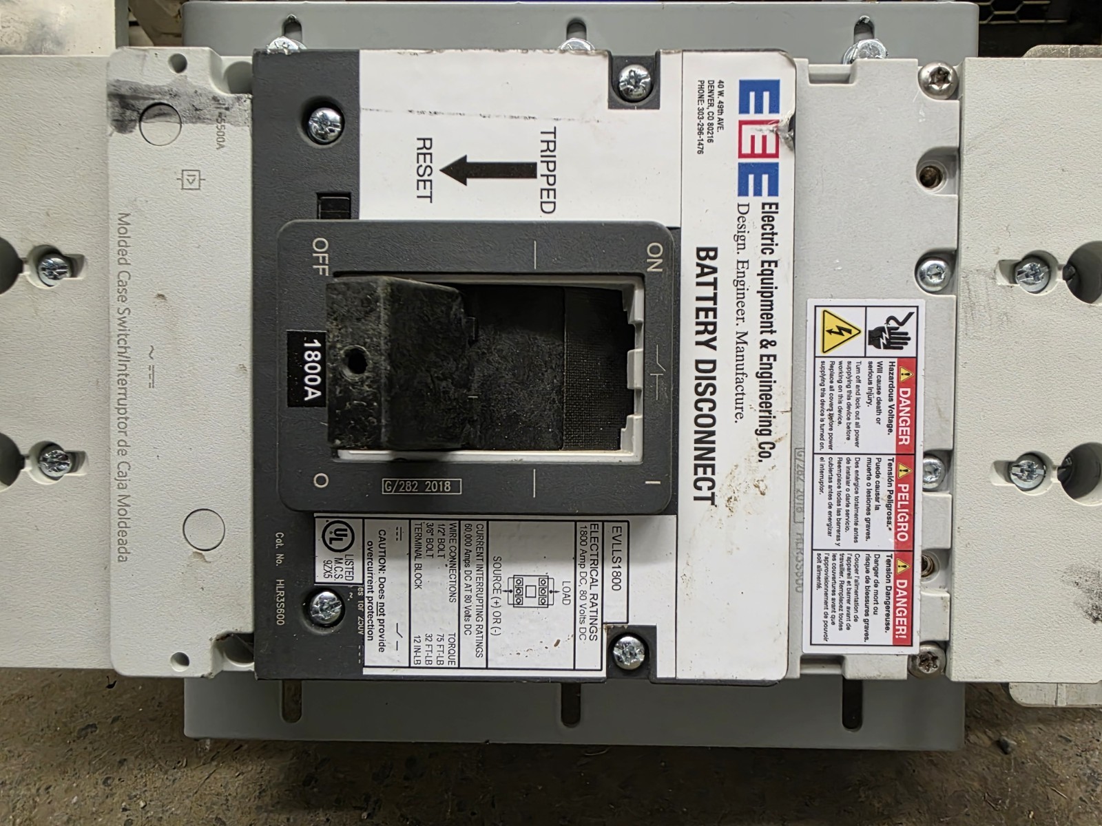 SIEMENS/EEE HLR3S600/EVLLS1800 1800A 80V DC BREAKER