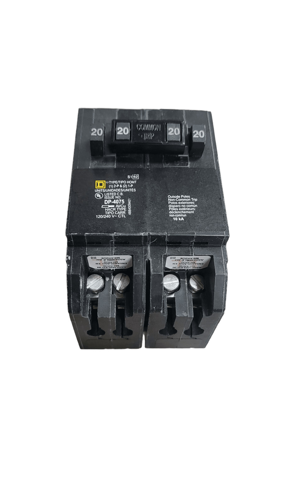 Square D 2-20-Amp Single-Pole 1-20-Amp 2-Pole Quad Tandem Circuit Breaker