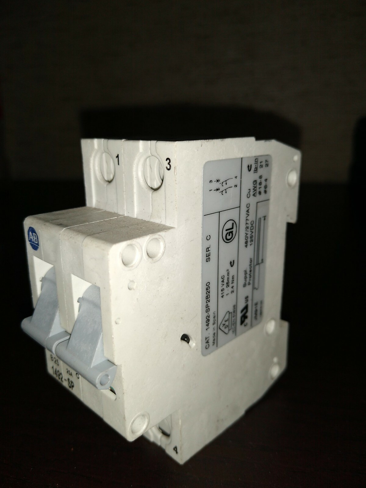 Allen Bradley 1492-SP2B250 Miniature Circuit Breaker Ser. C, 25A, 1492SP2B250 AB