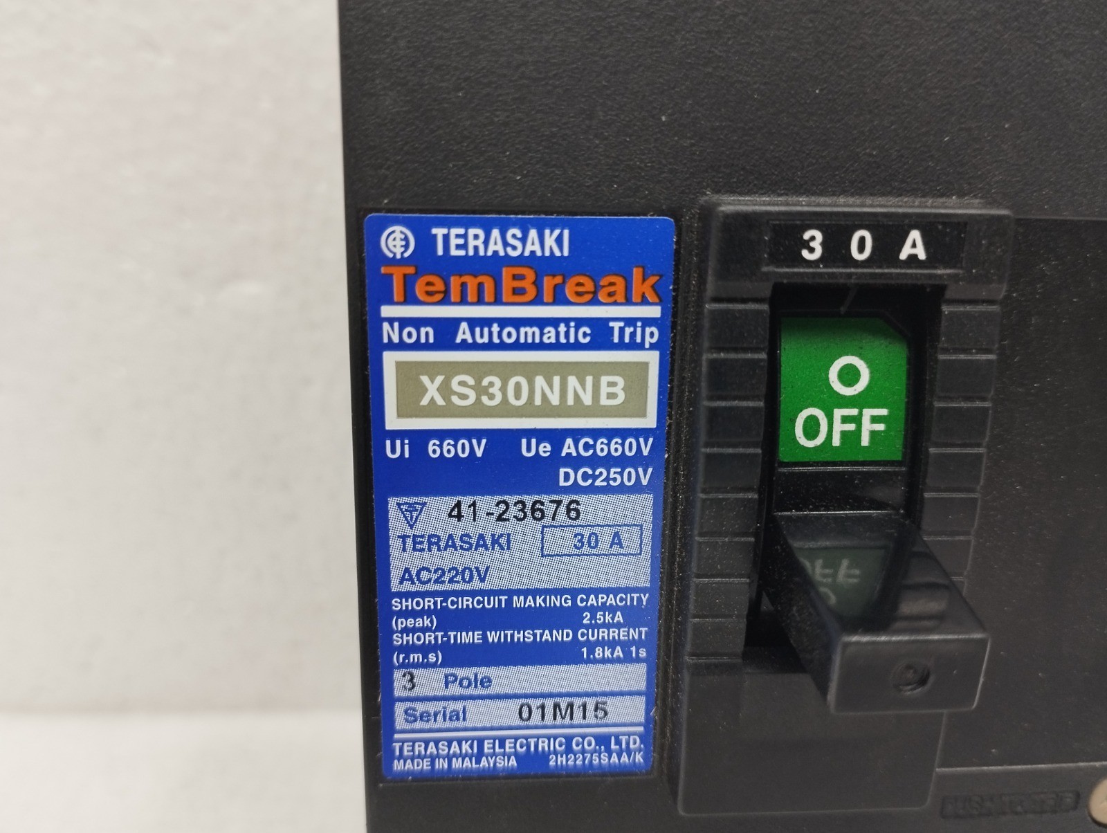 XS30NNB 30A TERASAKI TEMBREAK POLE TRIP Circuit Breaker NON-AUTOMATIC New