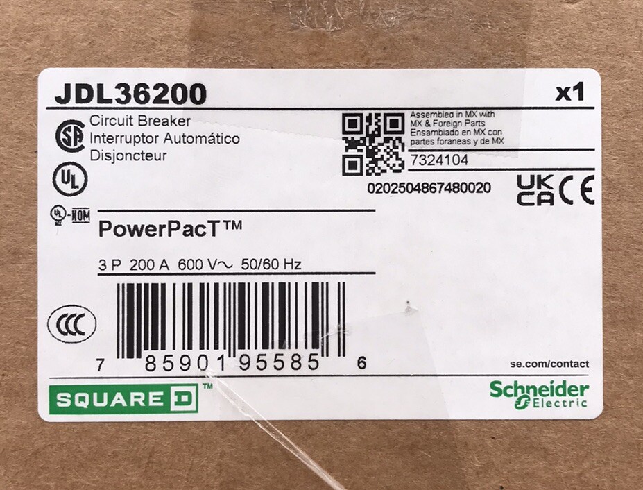 HOUSTON STOCK NEW SQUARE D JDL36200 TYPE JDL 200 AMP 600V FREE 2 DAY AIR BUY NOW